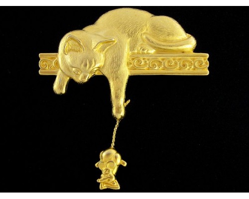 Винтажная брошь «Кот с мышью» от Jonette Jewelry (JJ)