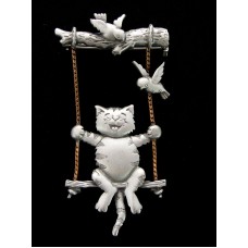 Винтажная брошь «Кот на качелях» от Jonette Jewelry (JJ)