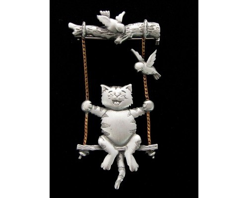 Винтажная брошь «Кот на качелях» от Jonette Jewelry (JJ)