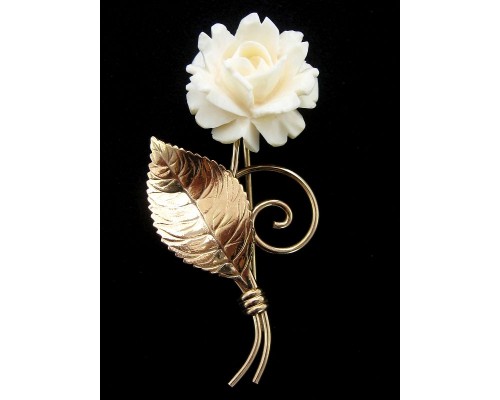 Винтажная брошь «Роза ivory» 1/20 12K Gold Filled
